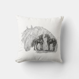 Black Friesian Horses Manes Svan Kudde