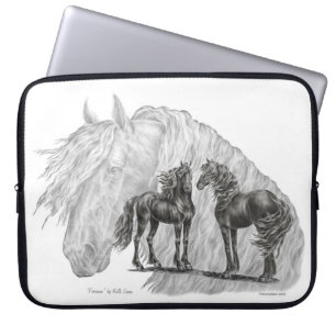 Black Friesian Horses Manes Svan Laptop Sleeve