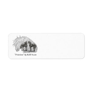 Black Friesian Horses Manes Svan Returadress Etikett
