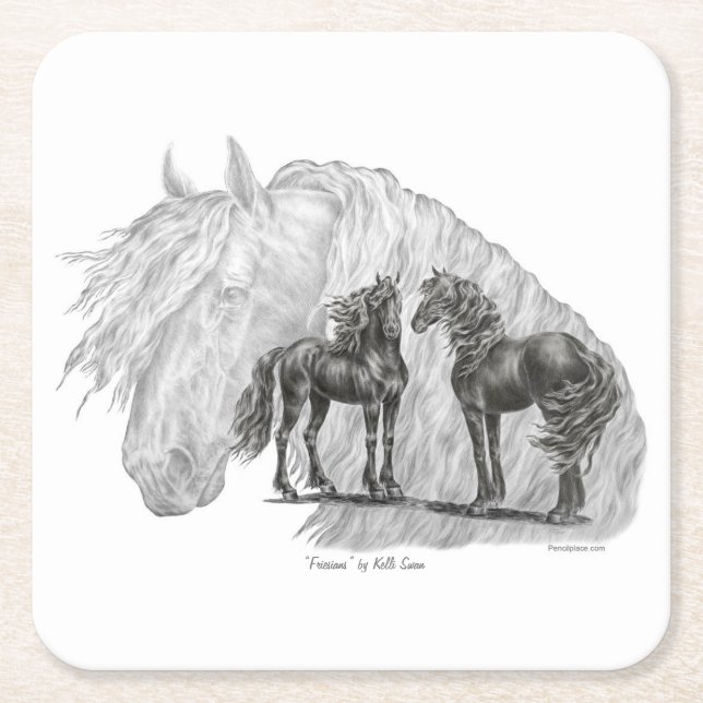 Black Friesian Horses Manes Svan Underlägg Papper Kvadrat (Framsidan)