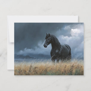 Black Friesian Stallion Dramatic liggande Vykort