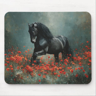 Black Friesian Stallion Red Poppies Musmatta