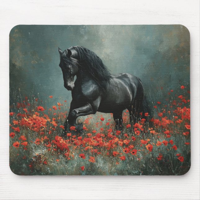 Black Friesian Stallion Red Poppies Musmatta (Framsidan)