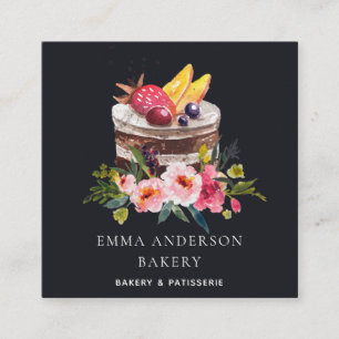 BLACK FRUKT BLOMMIGT CAKE PATISSERIE CUPCAKE BAKER FYRKANTIGT VISITKORT