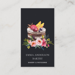 BLACK FRUKT BLOMMIGT CAKE PATISSERIE CUPCAKE BAKER VISITKORT