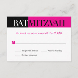 Black Fuchsia Block Bat mitzvah Reply OSA Kort
