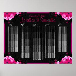 Black Fuchsia Blommigt Bröllop Bord, sittkartor Poster