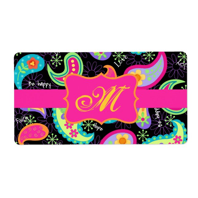Black Fuchsia Rosa Modern Paisley Monogram Fraktsedel (Framsidan)