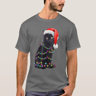 Black Funny Cat jul Light Cat Lover Christma T Shirt