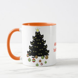 Black Funny Cat-julbelysning Träd Mugg