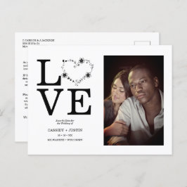 Black Funny Floral Love Heart Custom photo Couple Meddelande Vykort