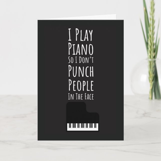 Black Funny Piano Player Cards Pianist Musician  Kort (Framsida)