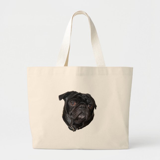 Black Funny Pug Jumbo Tygkasse (Framsidan)