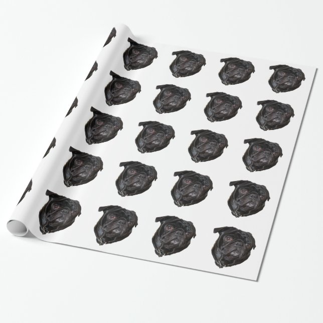 Black Funny Pug Presentpapper (Utrullad)