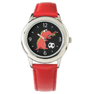 Black Funny Tecknad Dinosaur Soccer Armbandsur