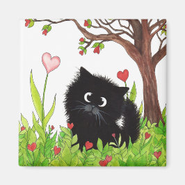 Black Fuzzy Cat by Bihrle Magnet
