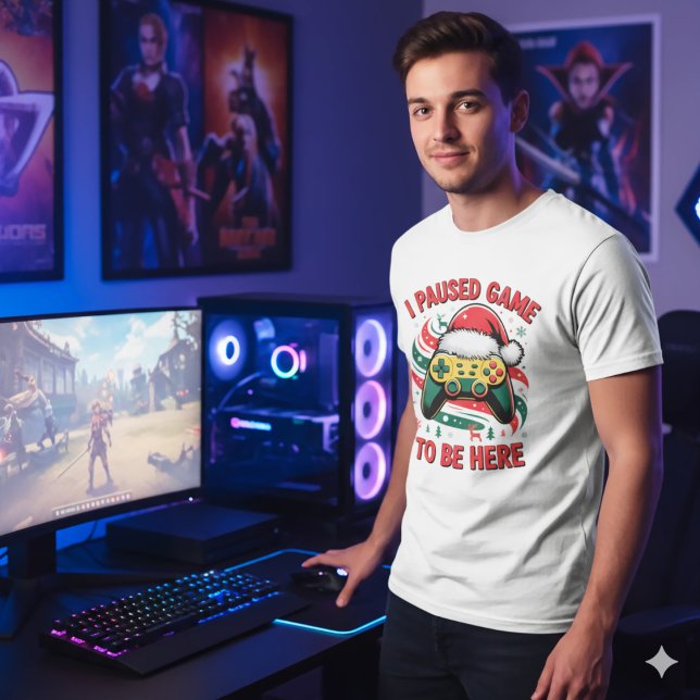 Black Gamer Santa Hat Christmas Controller Holiday T Shirt (Skapare uppladdad)