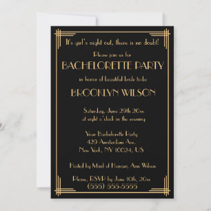 Black Gatsby Art Deco Bachelorette Party Inbjudnin Inbjudningar