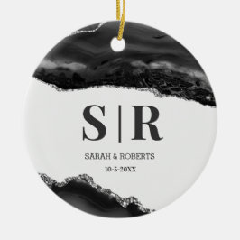 Black Geode Agate Par Monogrammed jul Julgransprydnad Keramik