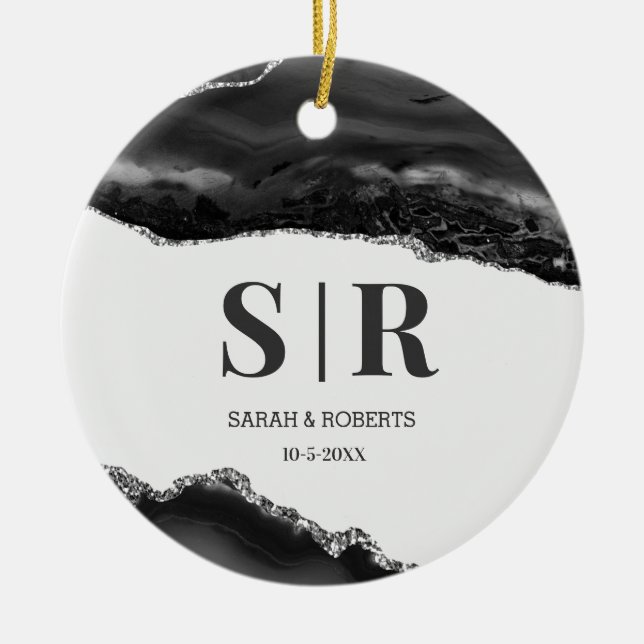 Black Geode Agate Par Monogrammed jul Julgransprydnad Keramik (Framsidan)