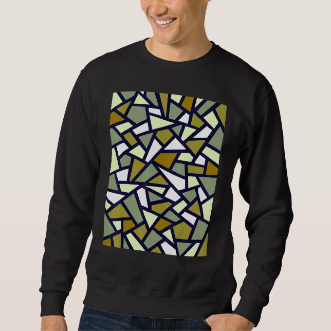 Black Geometric Abstrakt Mönster Camouflage Grönt Lång Ärmad Tröja (Framsida)