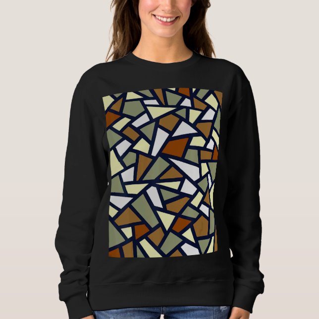 Black Geometric Abstrakt Mönster Coffee Tan Grått  T Shirt (Framsida)