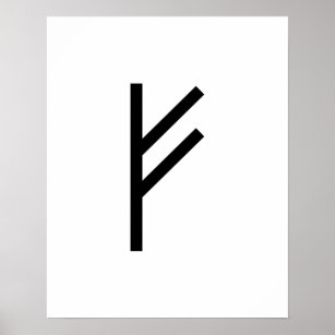 Black Geometric Fehu (Prosperity) Viking Rune Poster