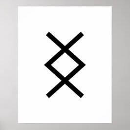 Black Geometric Inguz (The God Ing) Viking Rune Poster