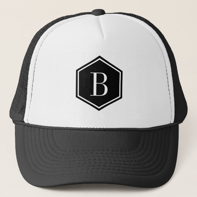 Black Geometric Ooctagon Monogram Truckerkeps (Framsida)