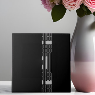 Black Geometric Rand Art Deco Stil Ceramic Tile Kakelplatta