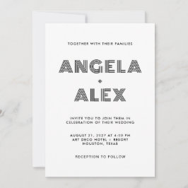 Black Geometric Retro Namn Bröllop Inbjudningar