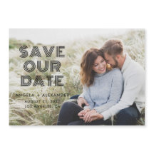 Black Geometric Retro Photo Bröllop spara datum