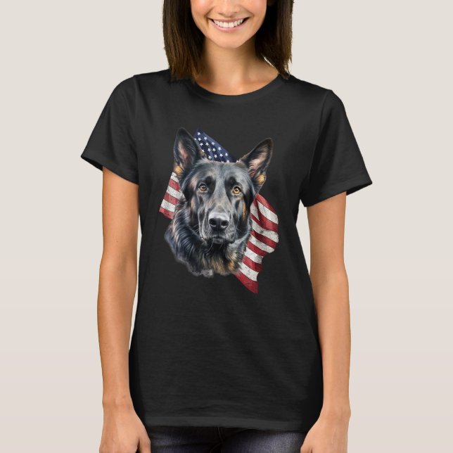 Black German Shepherd 4th Of July Dog  American Fl T Shirt (Framsida)
