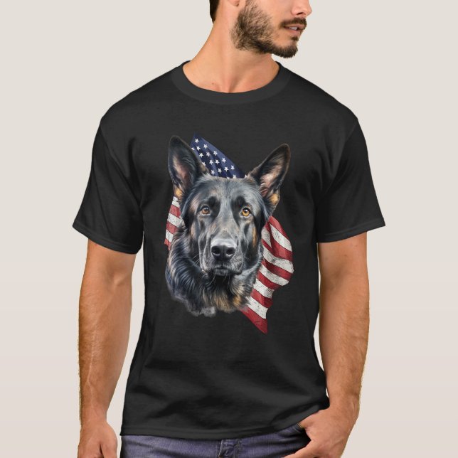 Black German Shepherd 4th Of July Dog  American Fl T Shirt (Framsida)