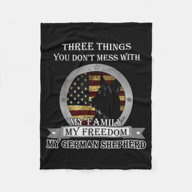Black German Shepherd American Flag Three Things Y Fleecefilt (Framsidan)