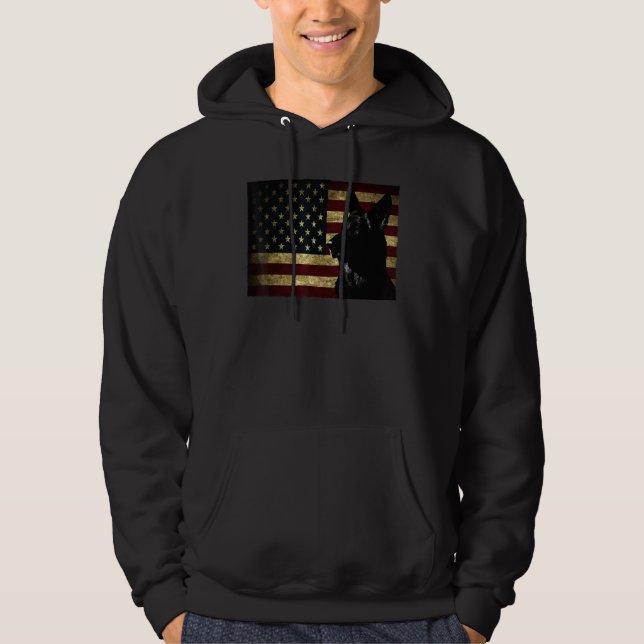 Black German Shepherd American Flagga 4:e juli Gsd Hoodie (Framsida)