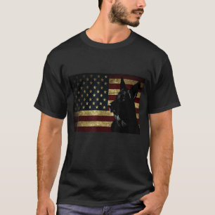 Black German Shepherd American Flagga 4:e juli GSD T Shirt