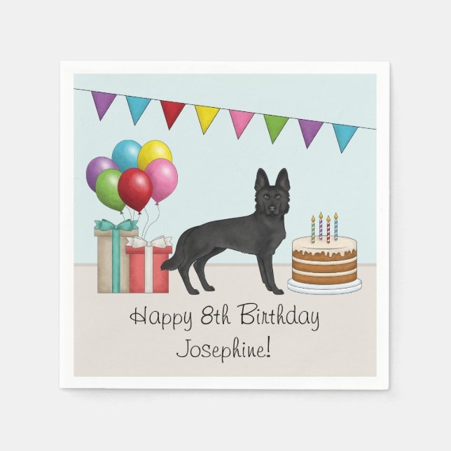 Black German Shepherd Colorful Grattis på födelsed Pappersservett (Framsidan)