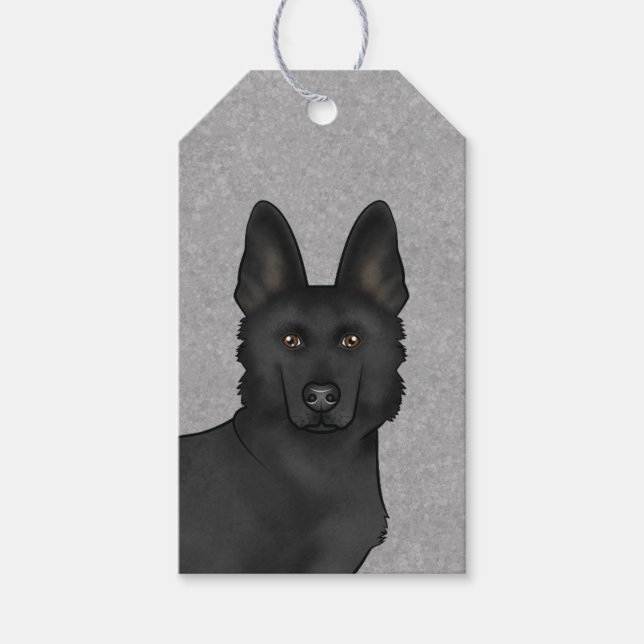 Black German Shepherd Cute Hund Head Close Grått Presentetikett (Framsidan)