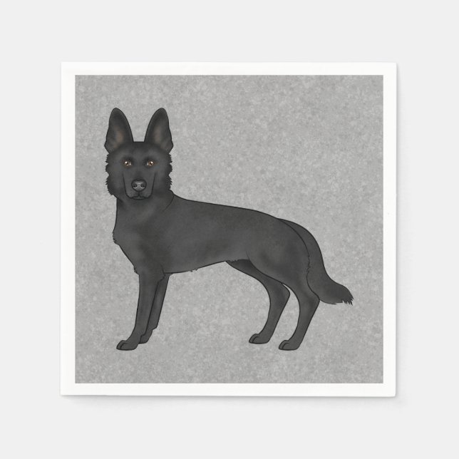 Black German Shepherd Cute Tecknad GSD Hund Grått Pappersservett (Framsidan)