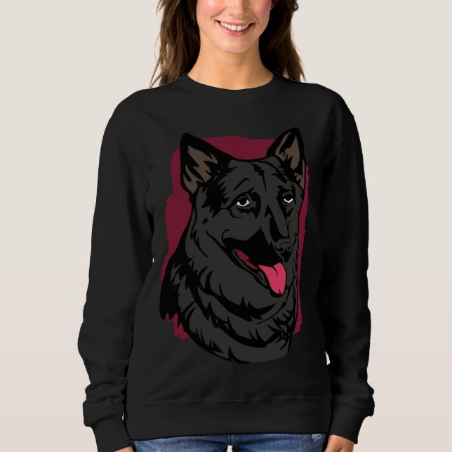 Black German Shepherd Face Artwork T Shirt (Framsida)