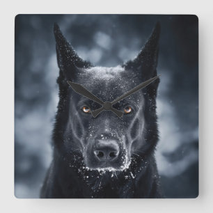 Black German Shepherd Fyrkantig Klocka