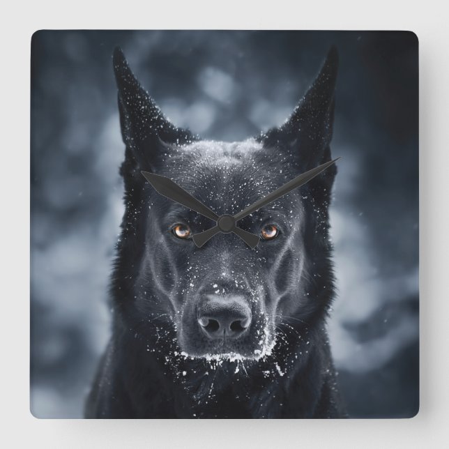 Black German Shepherd Fyrkantig Klocka (Framsida)