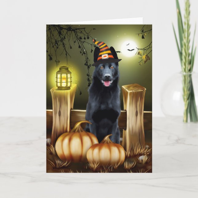 Black German Shepherd Halloween Greeting Card Kort (Framsida)