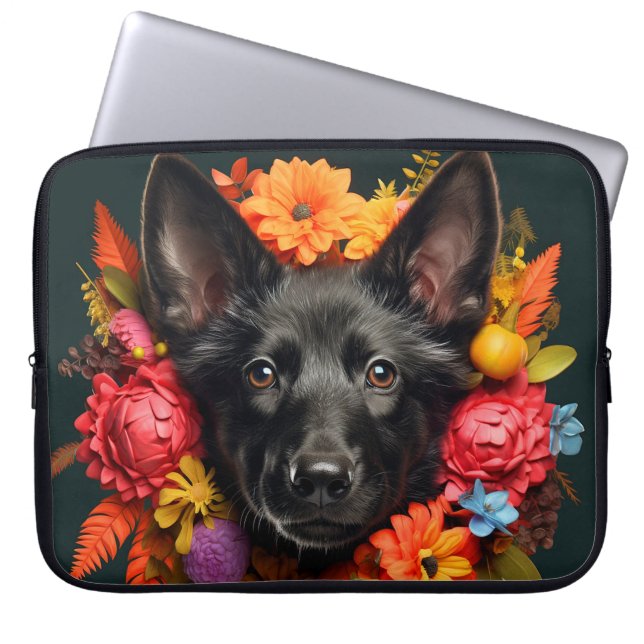 Black German Shepherd Hund Bag Laptop Fodral (Framsidan)
