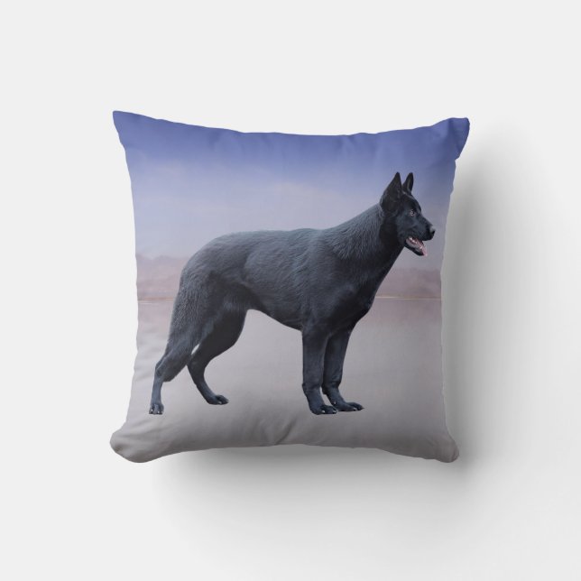 Black German Shepherd Hund Beach Porträtt Kudde (Framsida)