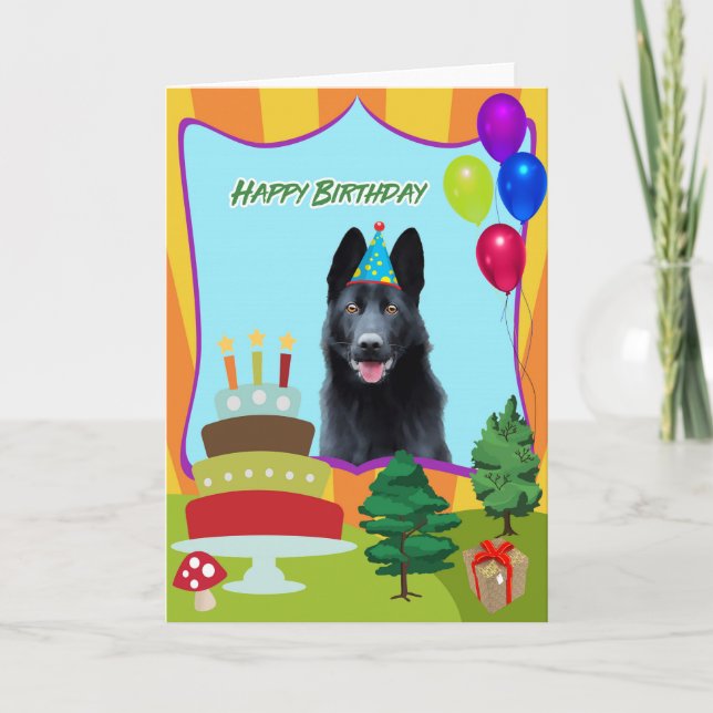 Black German Shepherd Hund Birthday Card Kort (Framsida)