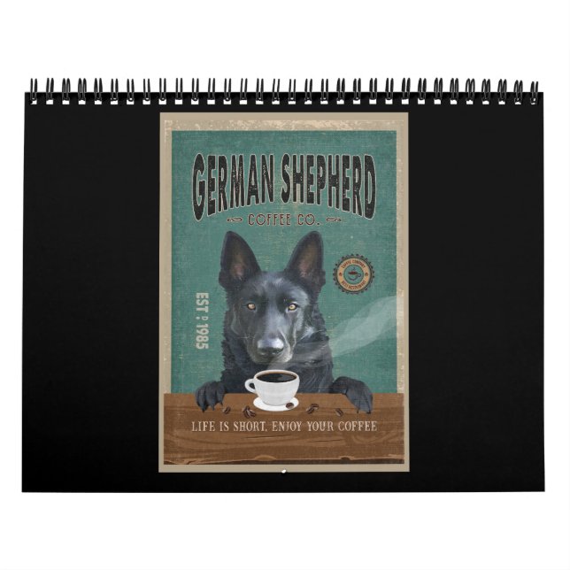 Black German Shepherd Hund Coffee Älskare Kalender (Omslag)