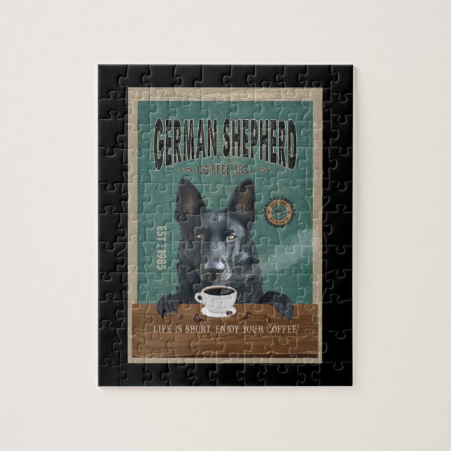 Black German Shepherd Hund Coffee Älskare Pussel (Vertikal)