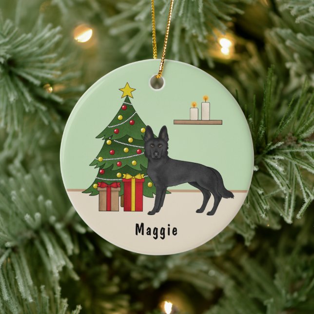 Black German Shepherd Hund Festive Julgran Julgransprydnad Keramik (Träd)